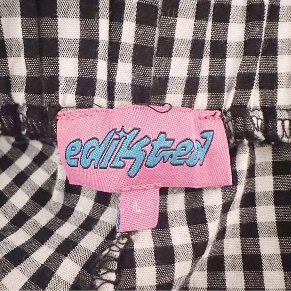 Edikted Plaid Black and White Gingham Shorts Elastic Waist Boxer - Picture 5 of 8